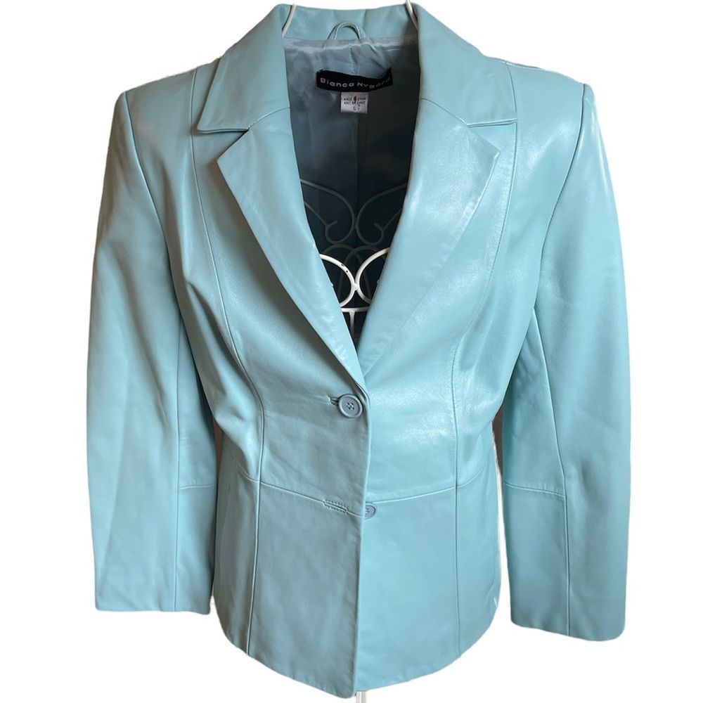 Leather Blazer in Robin’s Egg Blue